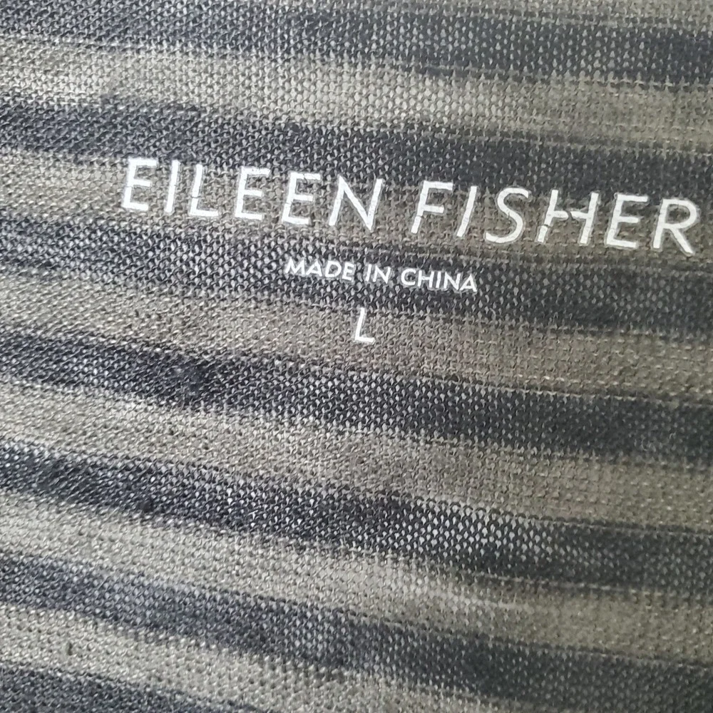 Eileen Fisher Striped‎ Linen Knit Racerback Tank Dress Grey Black Size Large